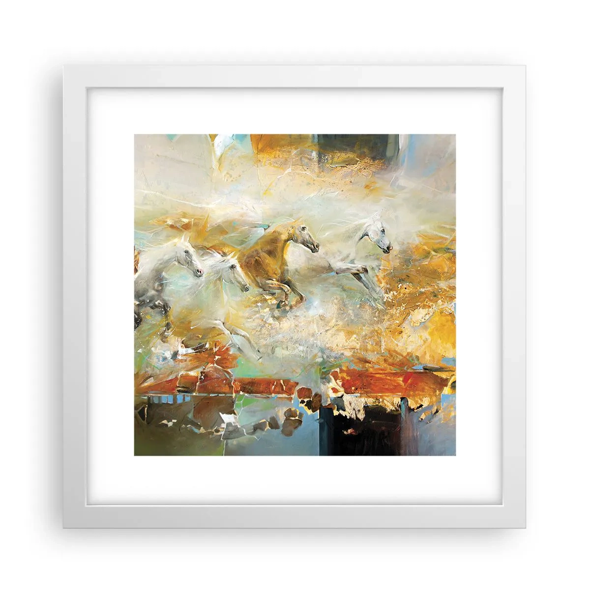 Affisch i vit ram - Galopp genom ljuset - 30x30 cm