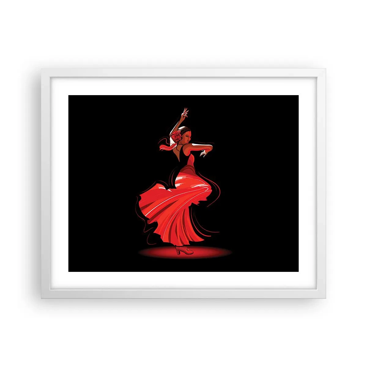 Affisch i vit ram - Flamencos brinnande anda - 50x40 cm