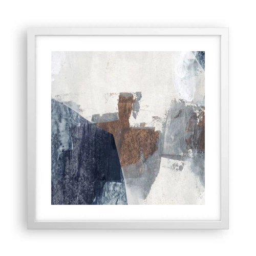 Affisch i vit ram - Blåbruna former - 40x40 cm