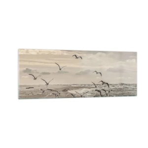 Glastavla - Bild på glas - Havets brus, fågelsång - 140x50 cm