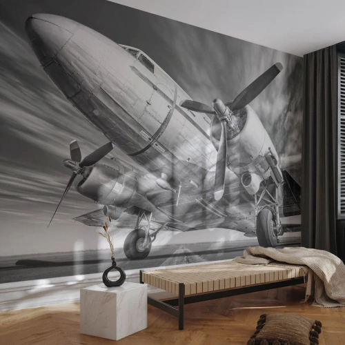 Självhäftande Fototapet Deluxe Sticker - Alltid flygklart - Plan, Retro, Flygplan - 200x140 cm