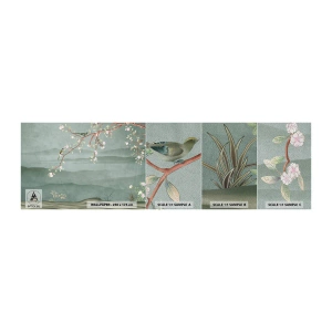 Provbit av fototapet Premium Sand - Vår, ah, det är du - Pastell, Fåglar, Blommor - 100x30 cm