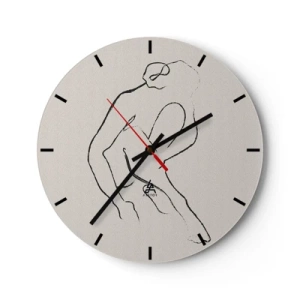 Väggklocka - Klocka på glas - En delikat skiss av en kvinnlig silhuett mot en ljus bakgrund - 30x30cm - Intim skiss - Modern väggdekoration för vardagsrum, kök och sovrum ARTTOR