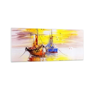 Glastavla - Bild på glas - Välförtjänt vila i hamnen - 100x40 cm