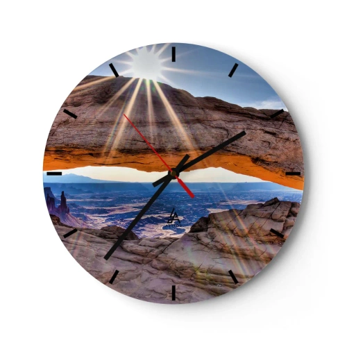 Väggklocka - Klocka på glas - Genom bergsporten - 40x40 cm