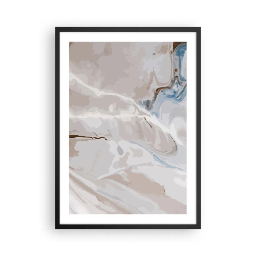 Affisch i svart ram - Marmormönster i delikata beige och blå nyanser - 50x70cm - Blåa meanderlopp under vithet - Modern väggdekoration för vardagsrum och sovrum ARTTOR