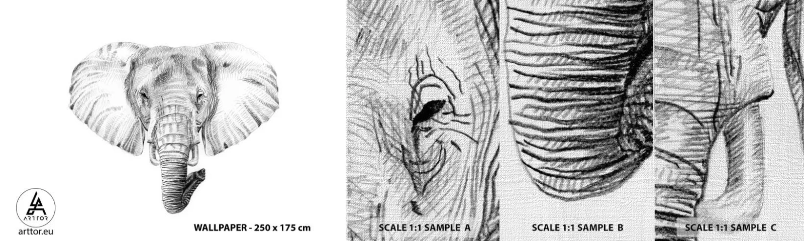 Provbit av fototapet Premium Canvas - "Det var en elefant, stor som elefant" - Djur, Elefant, Grafik - 100x30 cm