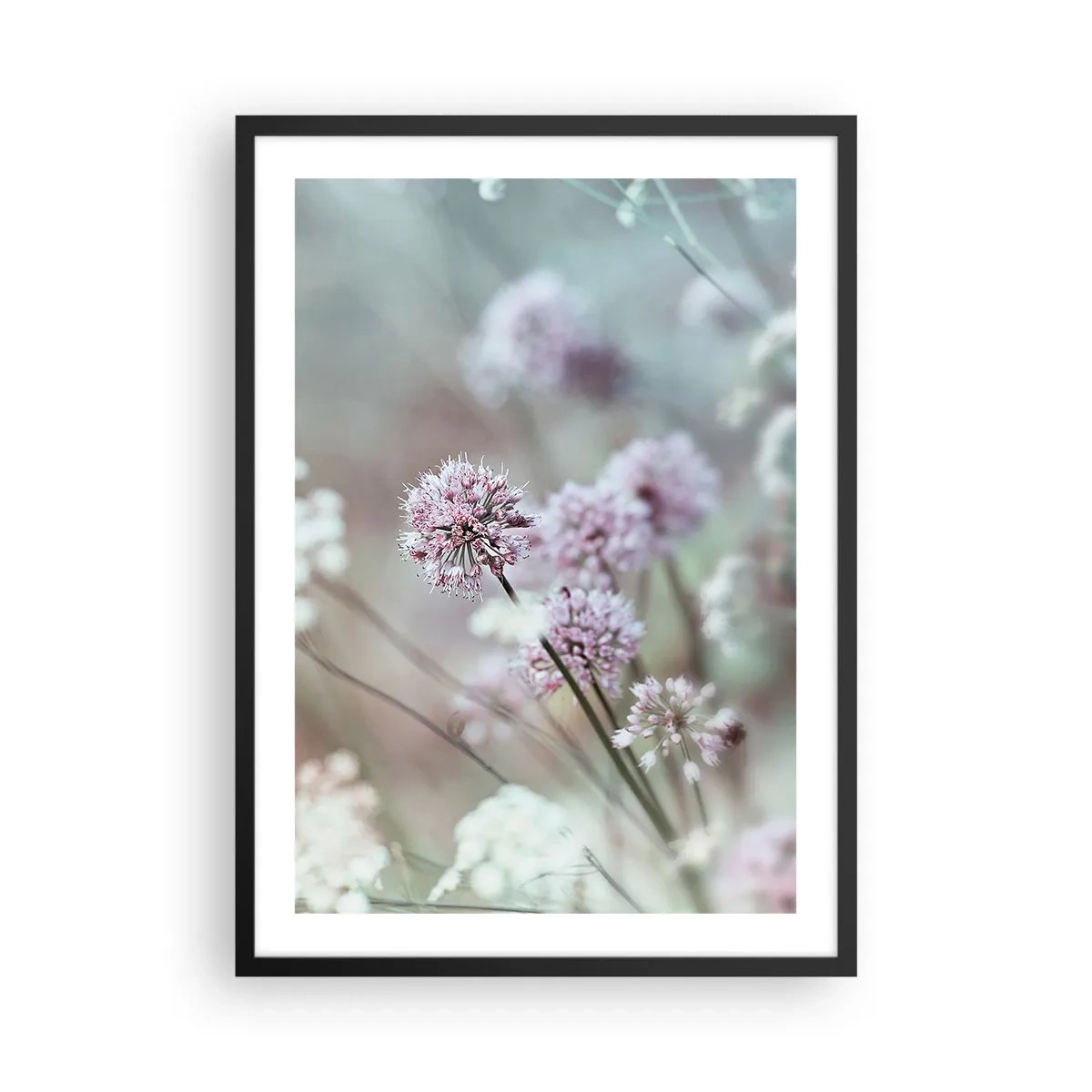 Affisch i svart ram - Fina blommor i pastellfärger - 50x70cm - Söta örtfiligraner - Modern väggdekoration för vardagsrum och sovrum ARTTOR