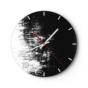 Väggklocka - Klocka på glas - Svartvitt abstrakt med penseldragseffekt - 30x30cm - Och vinnare är... - Modern väggdekoration för vardagsrum, kök och sovrum ARTTOR