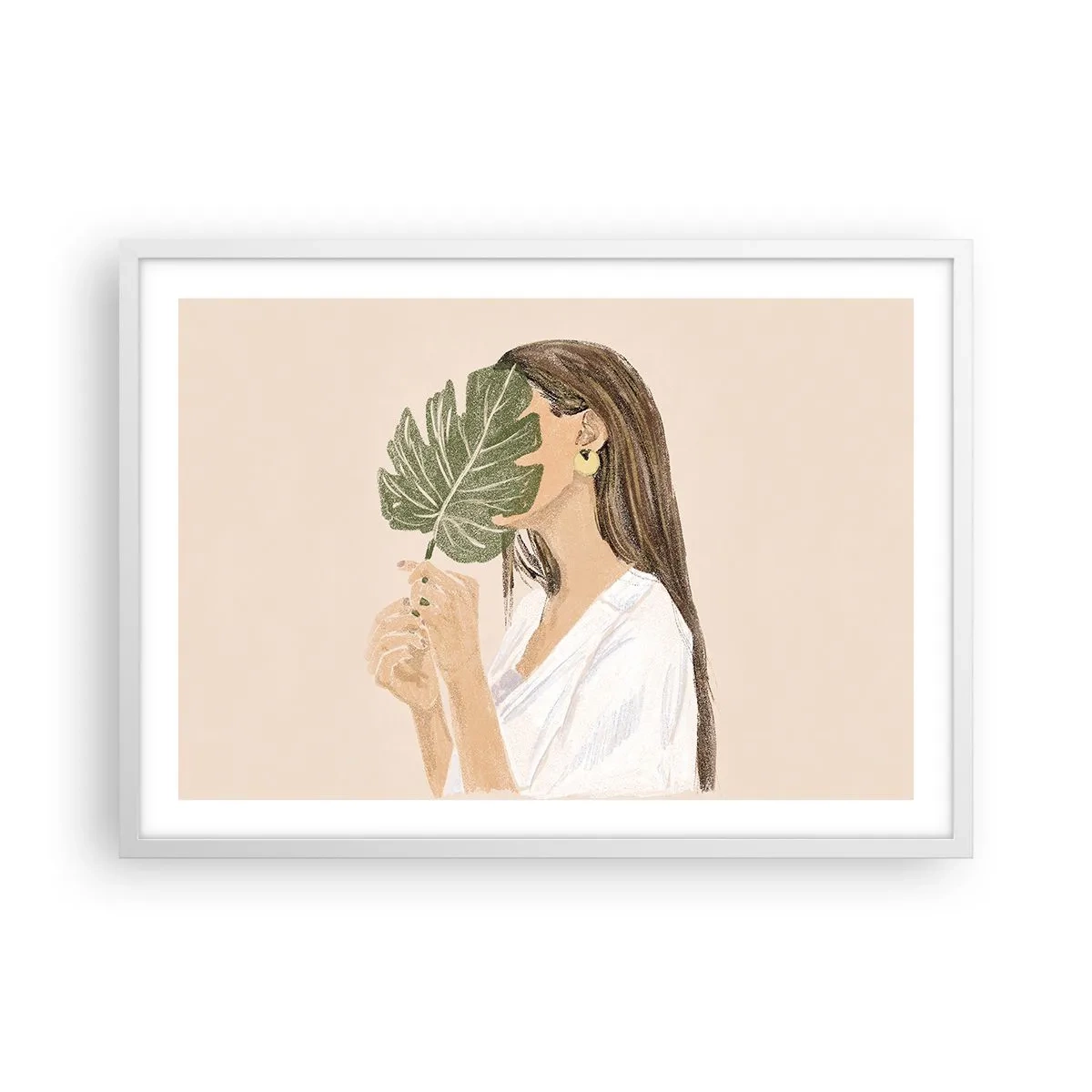 Affisch i vit ram - Mystiskt porträtt med solfjäder - 70x50 cm