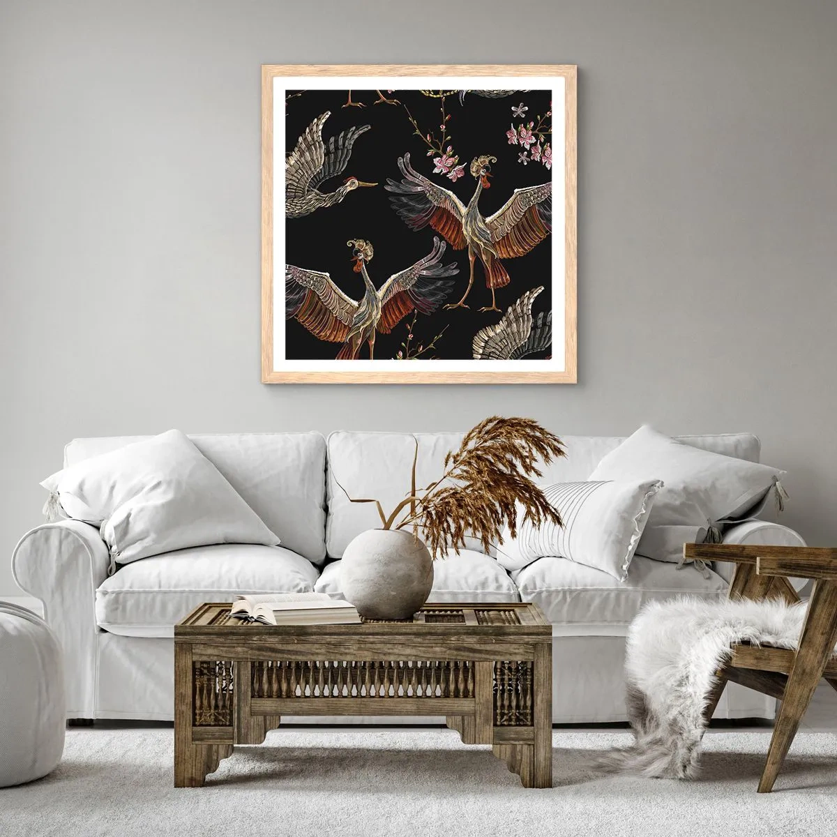 Affisch i ram av ljusek - Sagofågel - 50x50 cm