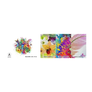 Provbit av fototapet Premium Canvas - Glädjebukett - Fjäril, Blomma, Grafik - 100x30 cm