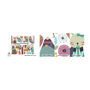 Provbit av självhäftande fototapet Deluxe Sticker - Sagojul i skogen - För barn, Vinter I Skogen, Djur - 100x30 cm