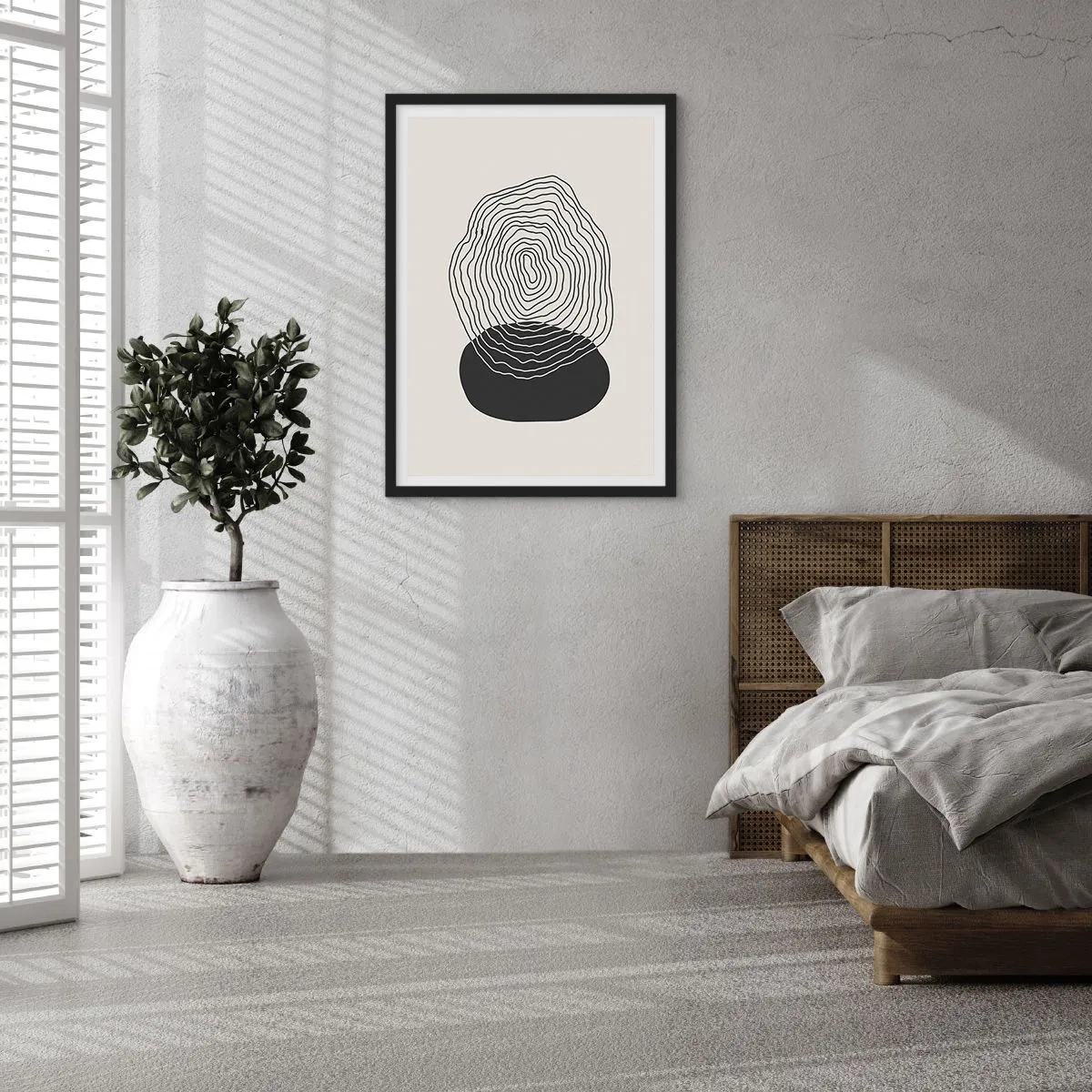 Affisch i svart ram - Svarta linjer som skapar en abstrakt form på en ljus bakgrund - 50x70cm - Varaktighet och vibration - Modern väggdekoration för vardagsrum och sovrum ARTTOR