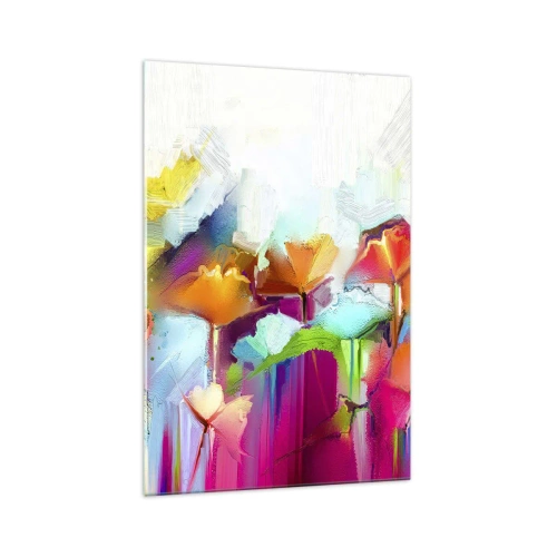 Glastavla - Bild på glas - Regnbågen blommar - 70x100 cm