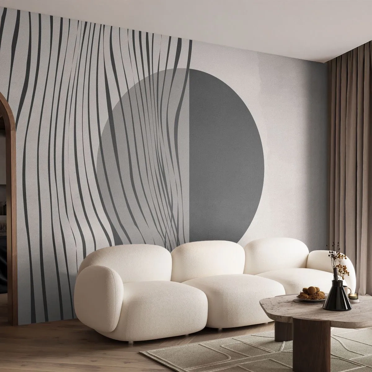 Fototapet Premium Sand - Halvdan komposition - Abstraktion, Bit, Svartvitt - 350x256 cm