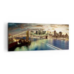 Canvastavla - Bild på duk - En ljus kväll över Manhattan. - 120x50 cm