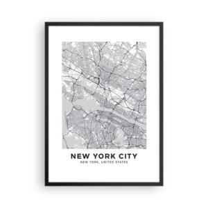 Affisch i svart ram - En minimalistisk karta över New York City - 50x70cm - Metropolens anatomi - Modern väggdekoration för vardagsrum och sovrum ARTTOR