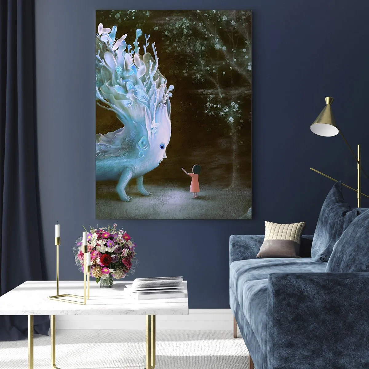 Glastavla - Bild på glas - Fantastiskt möte - 50x70 cm