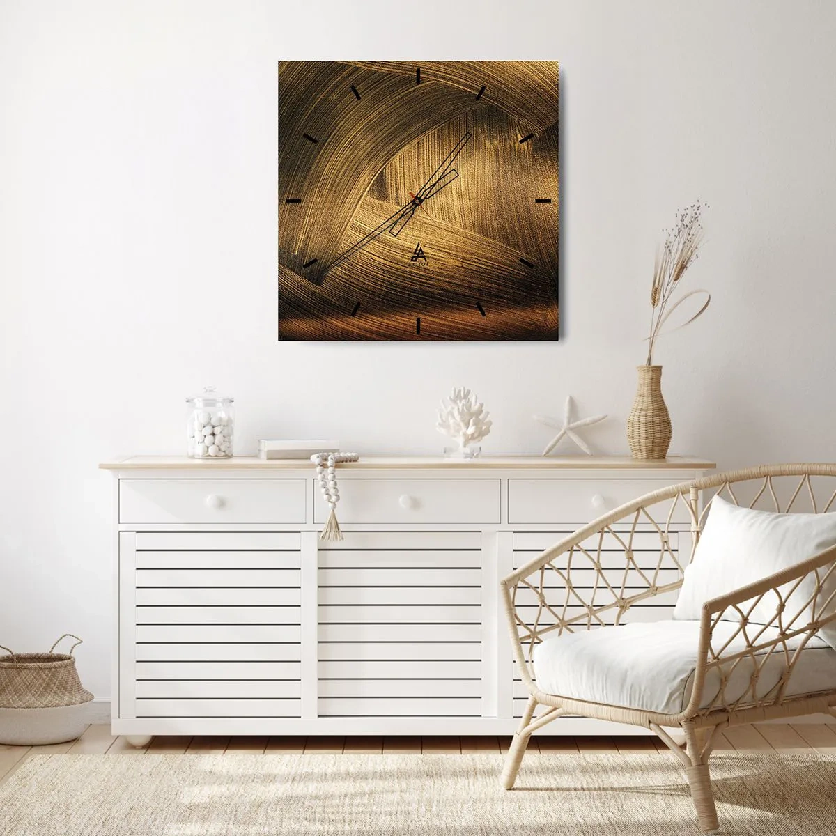 Väggklocka - Klocka på glas - I gyllene labyrint - 40x40 cm