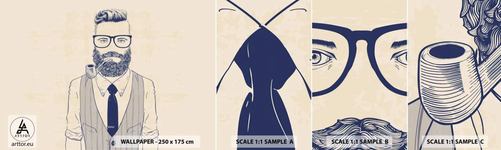 Provbit av självhäftande fototapet Deluxe Sticker - Glad, manlig och modemedveten - Man, Abstraktion, Rör - 100x30 cm