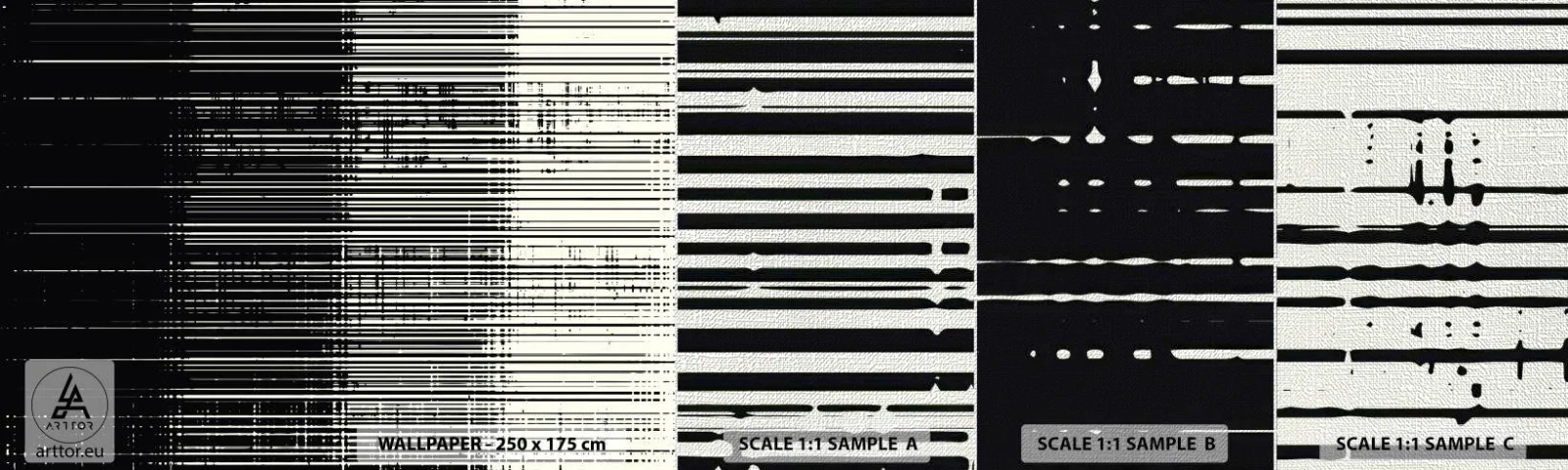 Provbit av fototapet Premium Canvas - Vågor och vibrationer - Svartvitt, Streckkoder, Rader - 100x30 cm