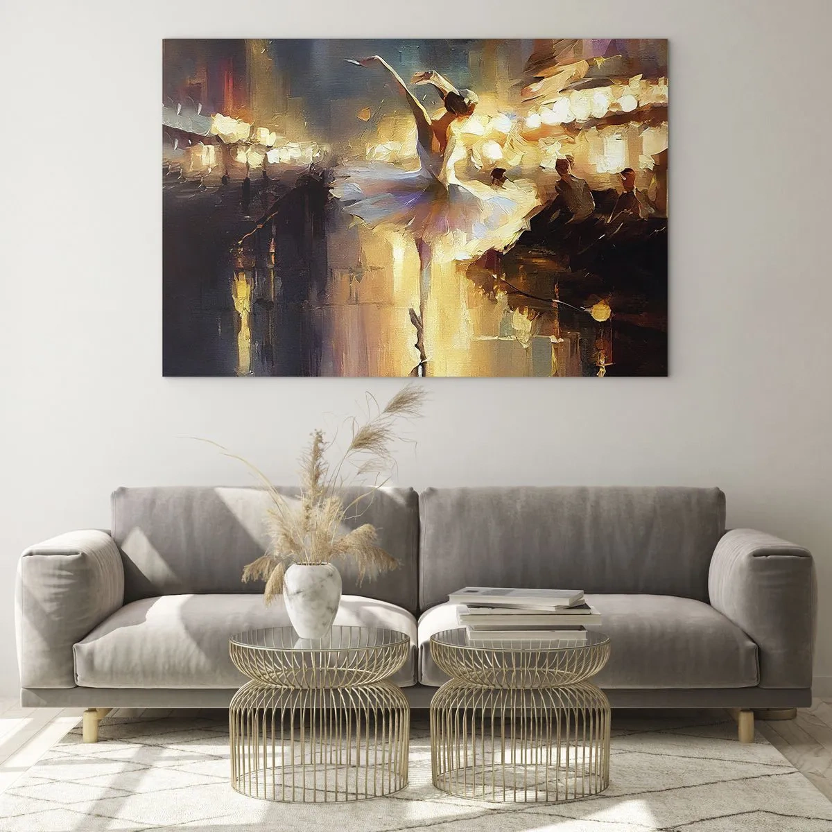 Glastavla - Bild på glas - Ballerina i stadens ljus - 70x50cm - Ett mirakel på gatan - Modern väggdekoration för vardagsrum och sovrum ARTTOR