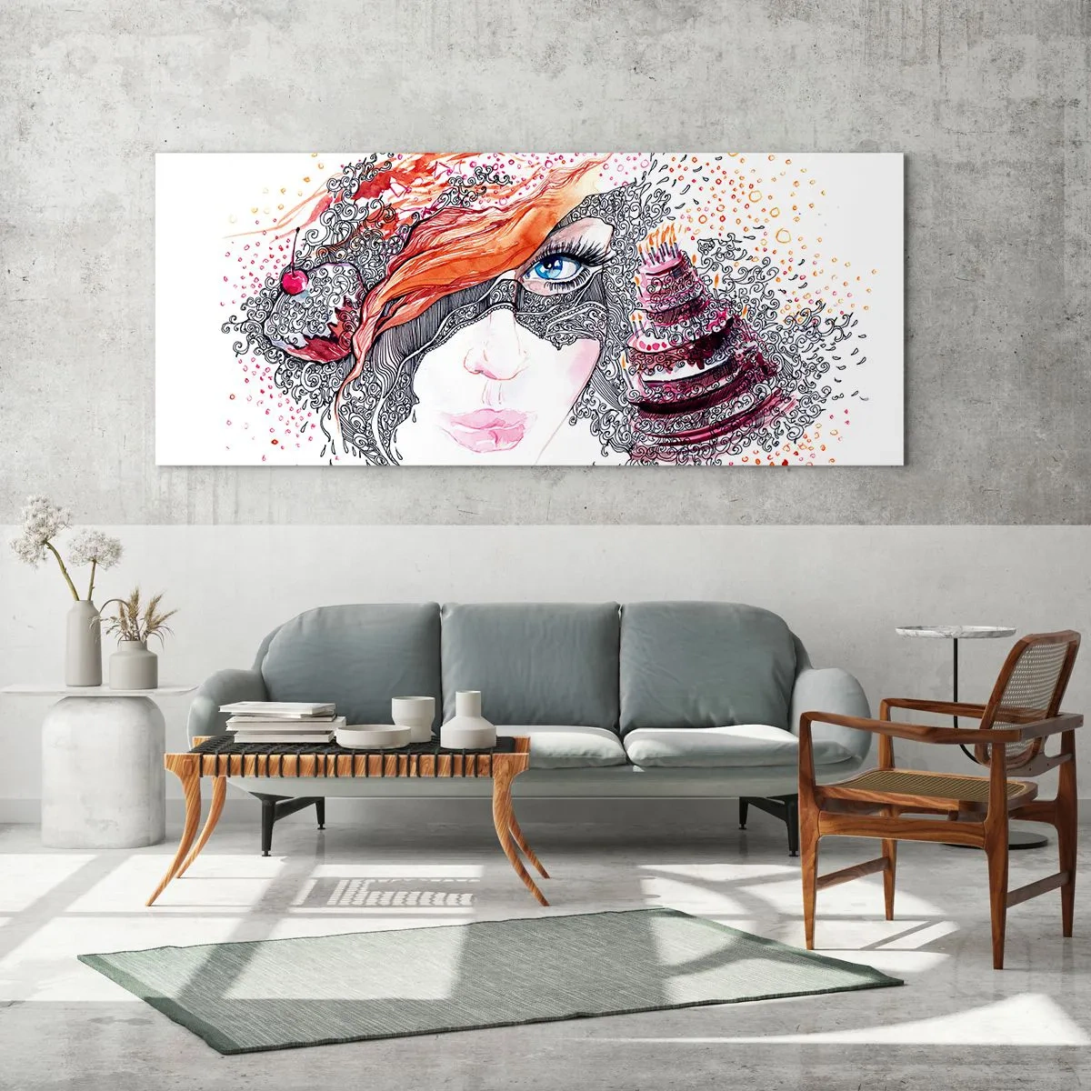Glastavla - Bild på glas - Med henne har vi högtid varje dag - 100x40 cm