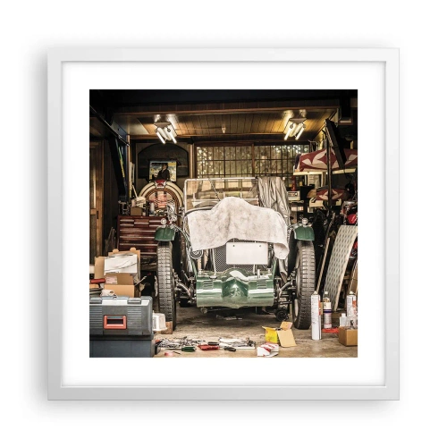 Affisch i vit ram - Tillbaka till det förflutna - 40x40 cm