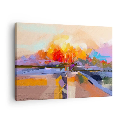 Canvastavla - Bild på duk - Ett abstrakt landskap med intensiva höstfärger. - 70x50cm - Så blev det höst - Modern väggdekoration för vardagsrum och sovrum ARTTOR