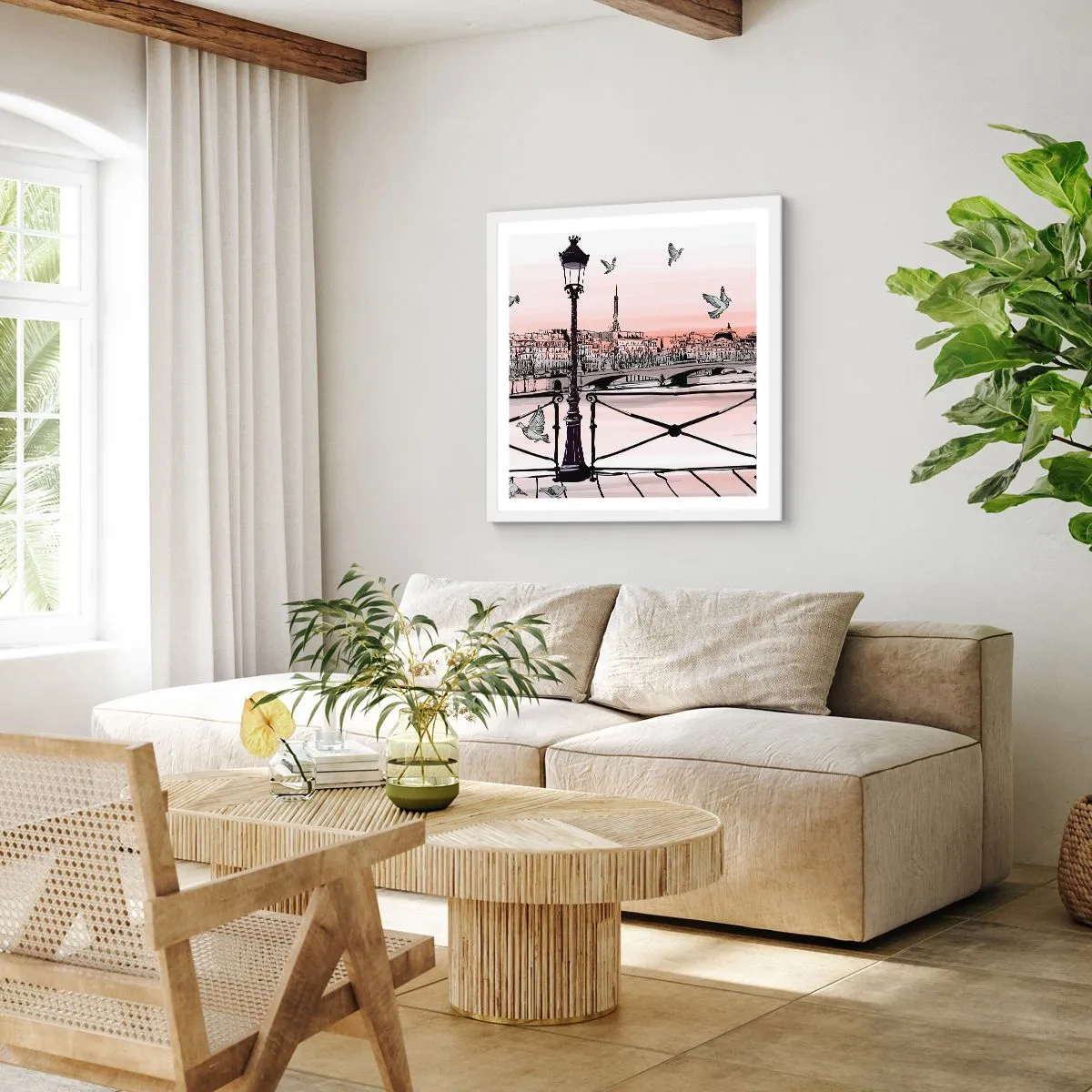 Affisch i vit ram - Över Paris tak - 30x30 cm