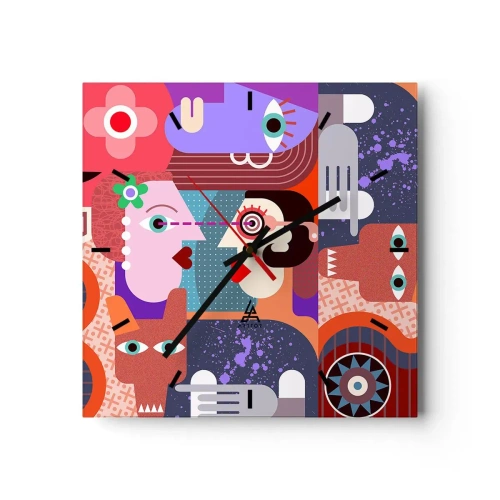 Väggklocka - Klocka på glas - Öga mot öga  - 40x40 cm