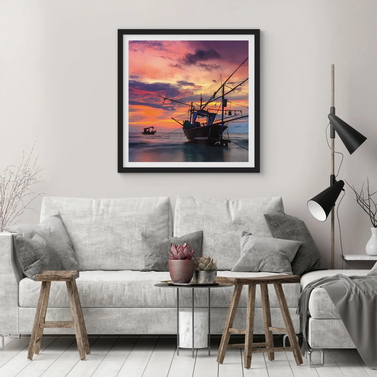 Affisch i svart ram - Exotisk kväll - 60x60 cm