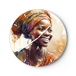 Väggklocka - Klocka på glas - Afrikansk drottning - 40x40 cm
