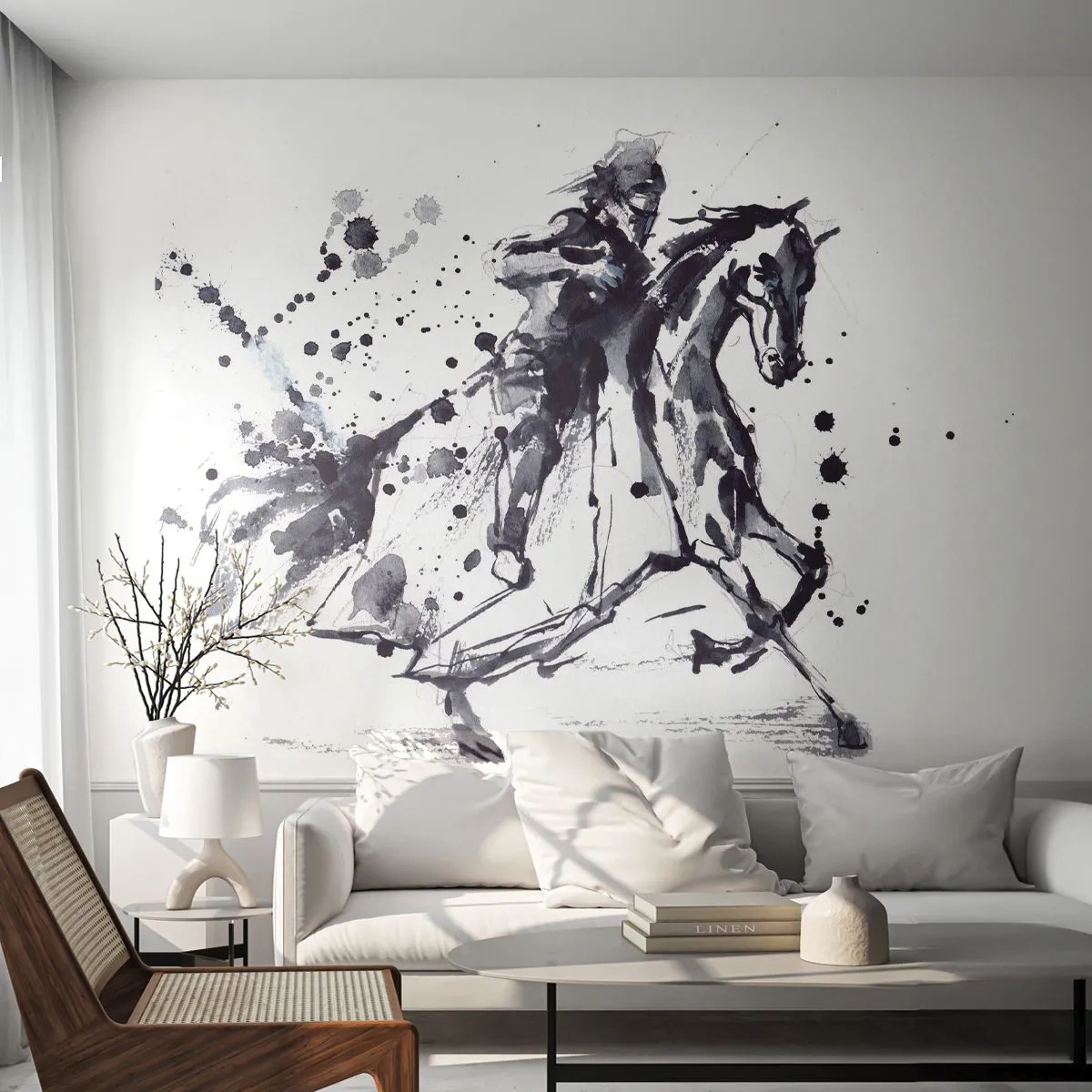 Fototapet Premium Sand - Svart riddare - Abstraktion, Riddare till häst, Riddarens rustning - 100x70 cm