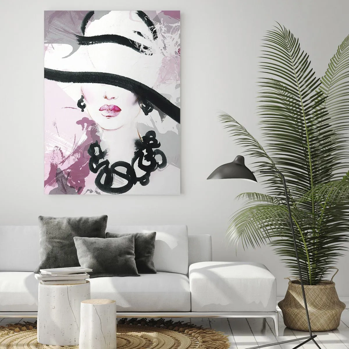 Glastavla - Bild på glas - En damportätt i svart och rosa - 50x70 cm