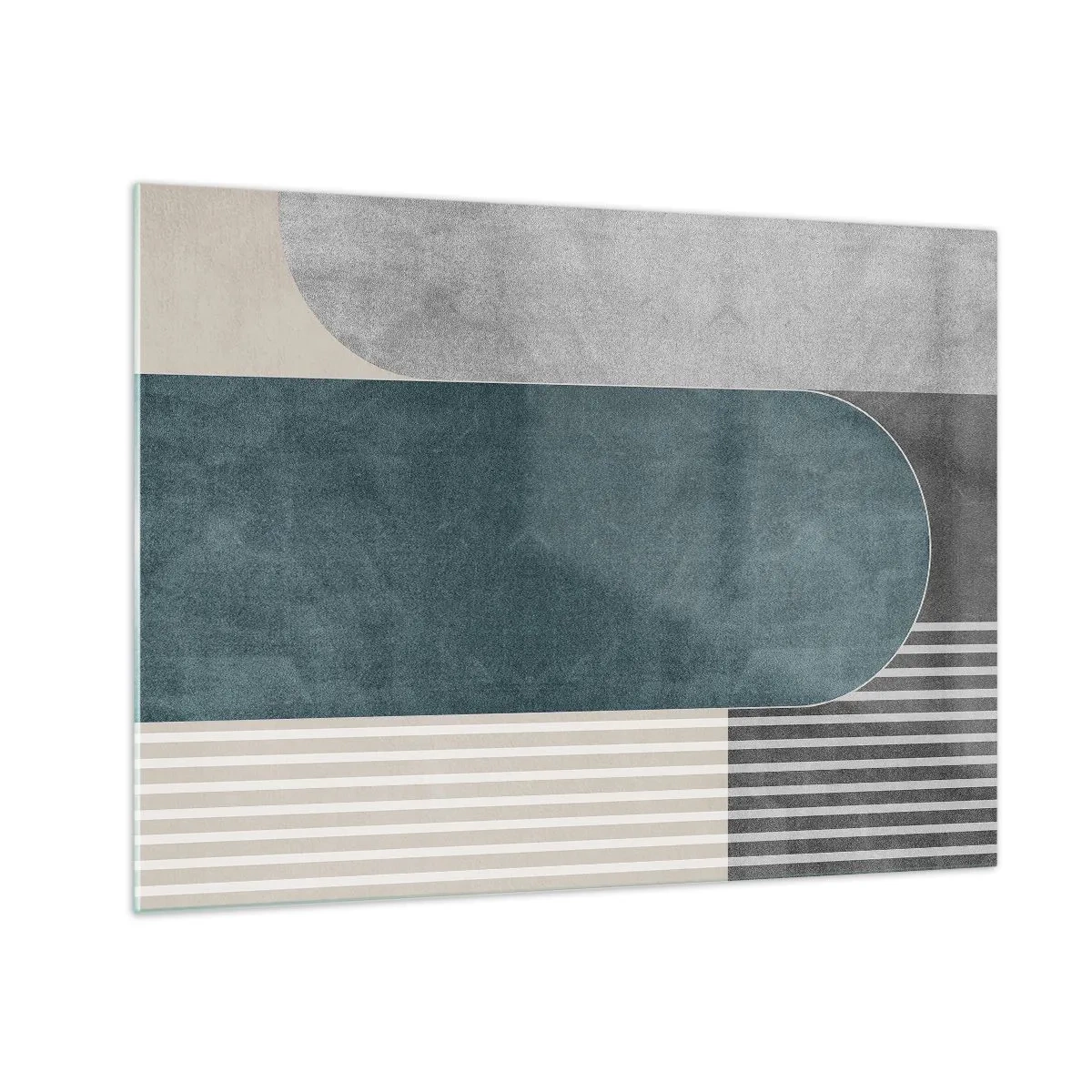 Glastavla - Bild på glas - Geometrisk form i nyanser av grått, beige och grönt - 70x50cm - Horisontell komposition - Modern väggdekoration för vardagsrum och sovrum ARTTOR