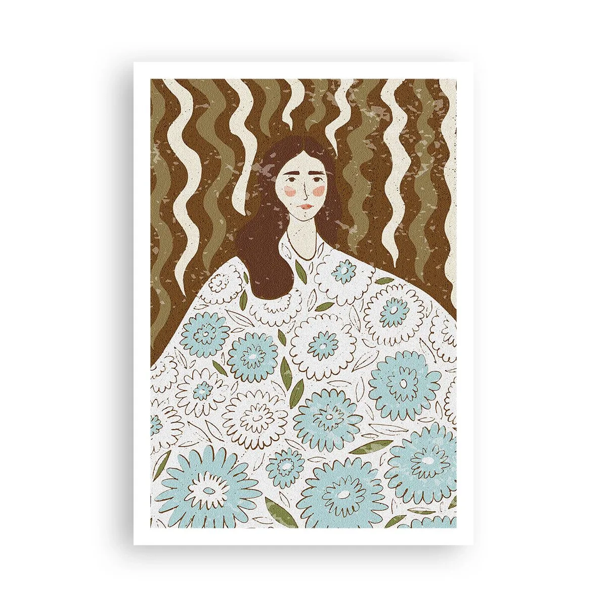 Affisch - Porträtt i blommig mantel - 70x100 cm