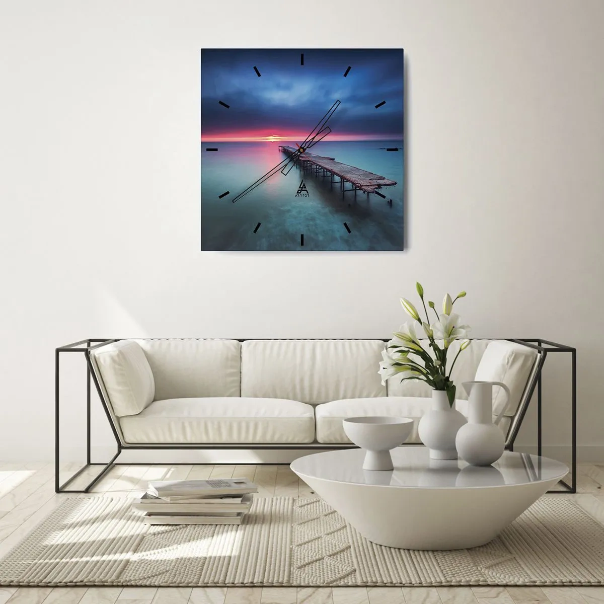 Väggklocka - Klocka på glas - Mellan himlen och jorden - 40x40 cm