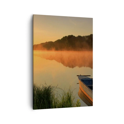 Canvastavla - Bild på duk - Soluppgång vid spegelklart vatten - 50x70 cm