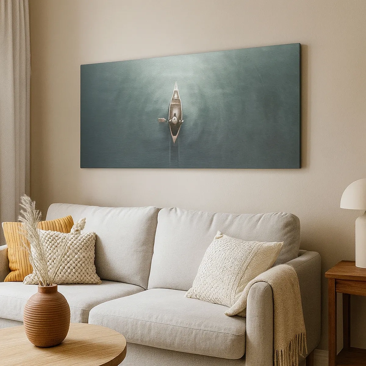 Canvastavla - Bild på duk - Över en månbelyst sjö - 30x30 cm