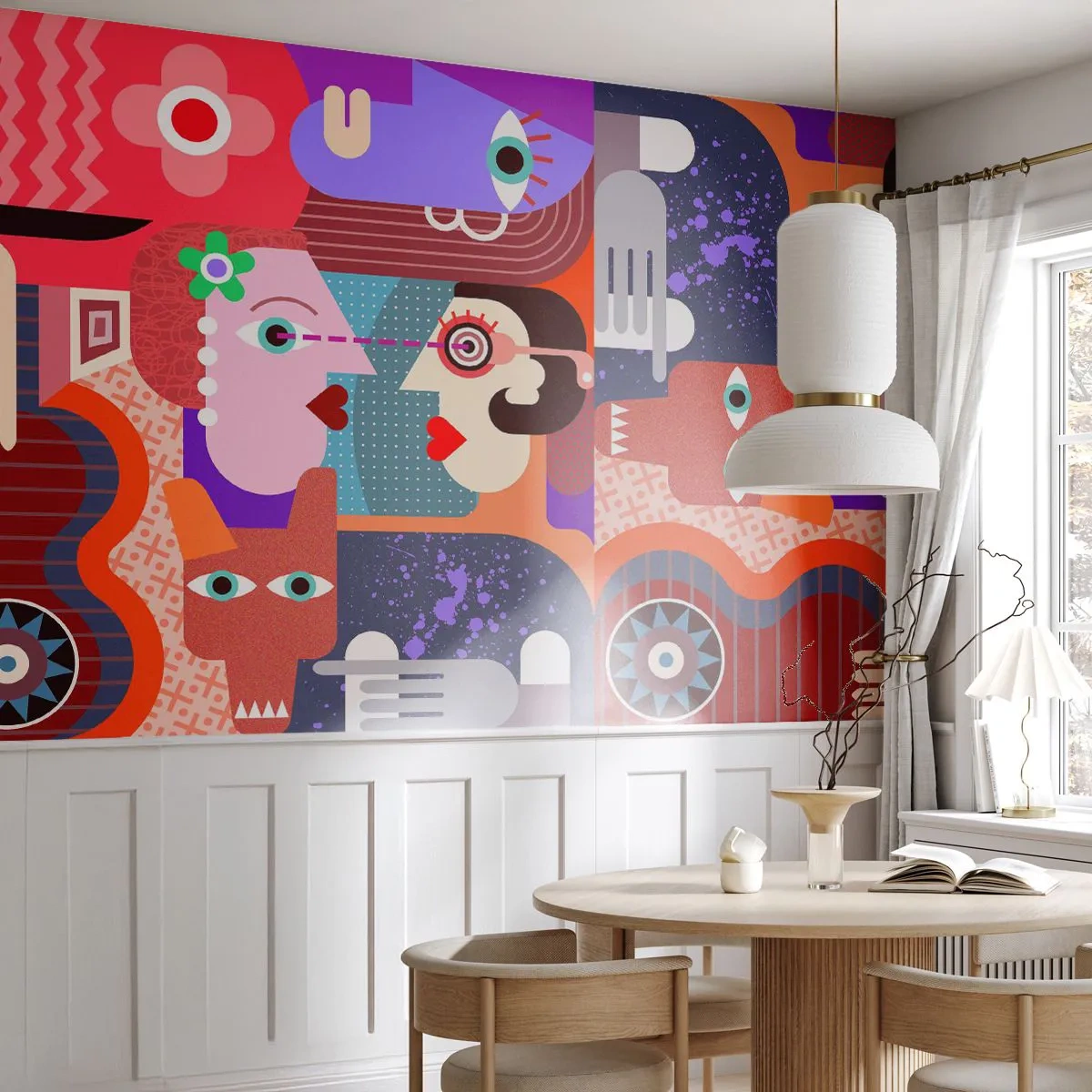 Självhäftande Fototapet Deluxe Sticker - Öga mot öga - Abstraktion, Bit, Ansikten - 250x175 cm