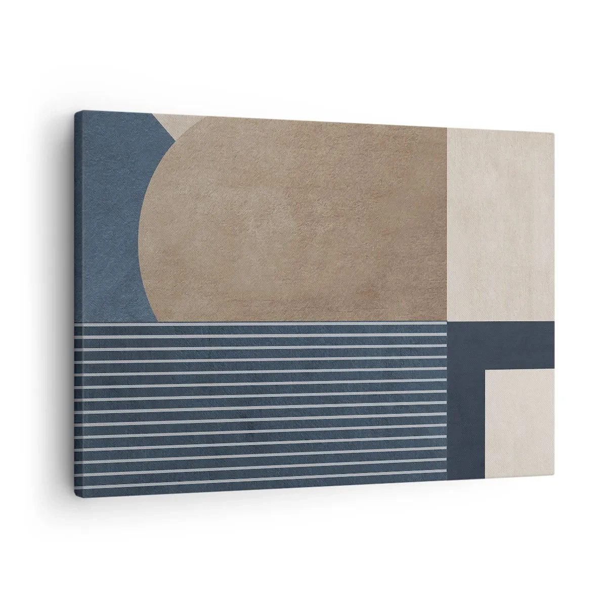 Canvastavla - Bild på duk - Geometriska figurer i nyanser av beige och marinblått med linjer - 70x50cm - Komposition av enkelhet och rundhet - Modern väggdekoration för vardagsrum och sovrum ARTTOR