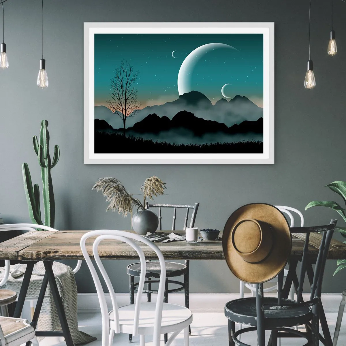 Affisch i vit ram - Stjärniga nattens karneval - 100x70 cm