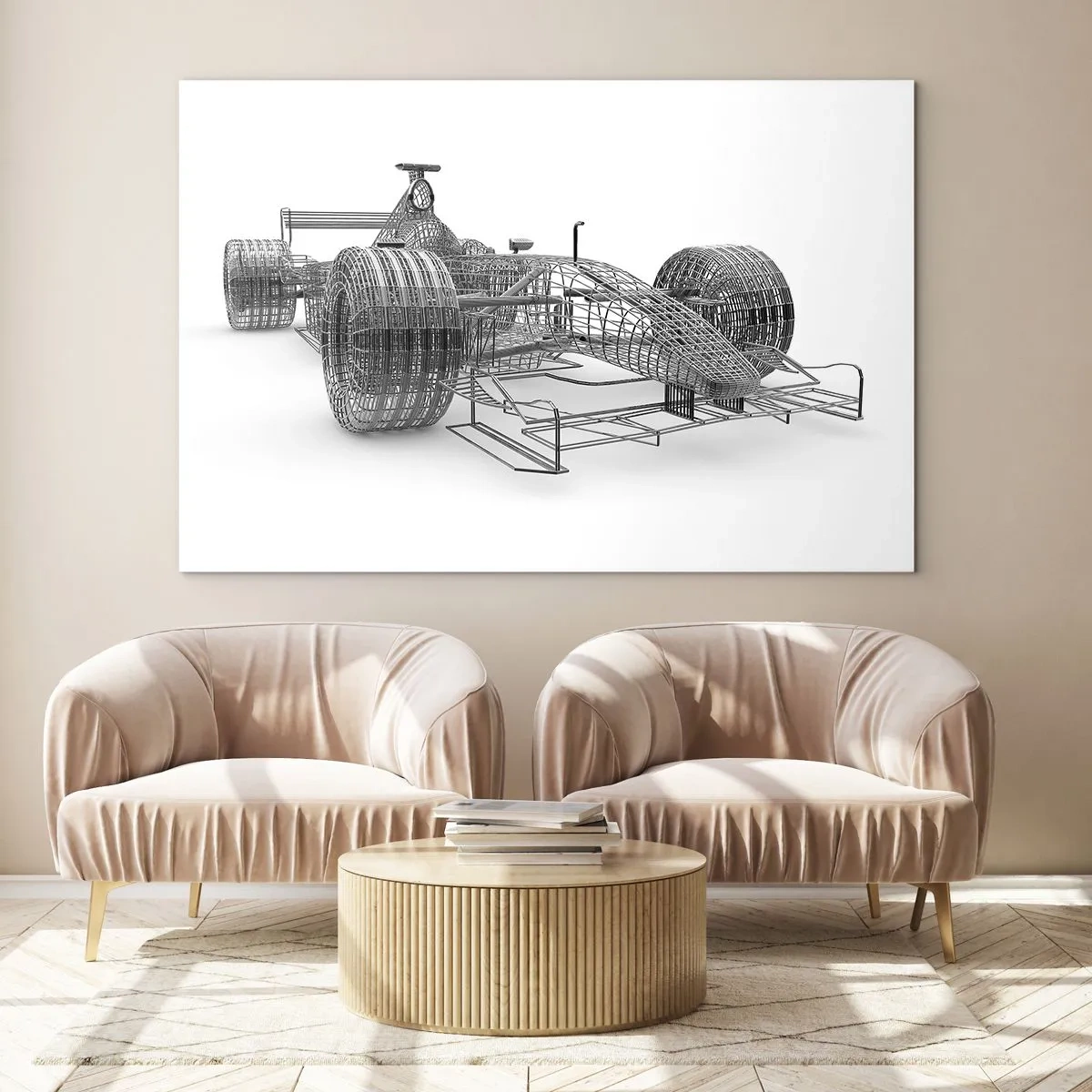 Glastavla - Bild på glas - Teknisk ritning i 3D-stil av en racerbil - 70x50cm - Perfekt konstruktion - hastighetens idé - Modern väggdekoration för vardagsrum och sovrum ARTTOR