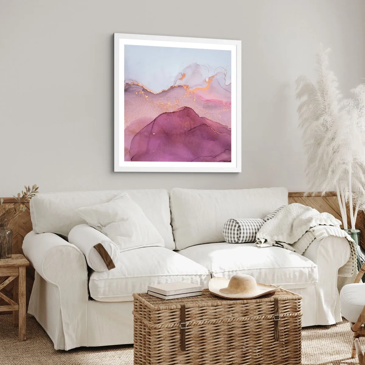 Affisch i vit ram - Lila och violett vågor - 50x50 cm