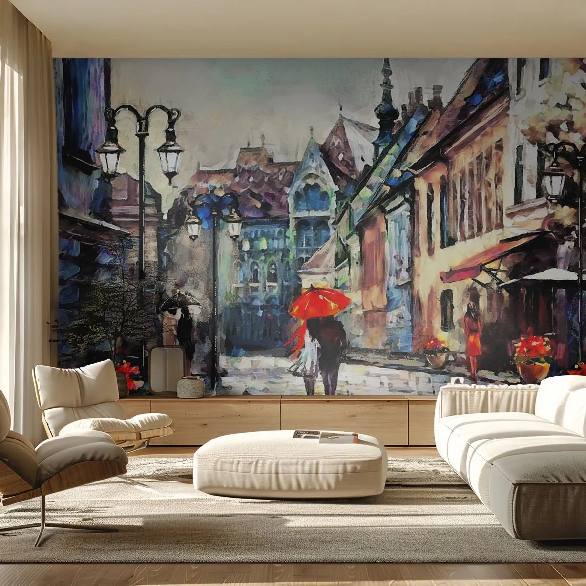 Självhäftande Fototapet Deluxe Sticker - Regn för två - Stad, Arkitektur, Gammal stad - 250x175 cm