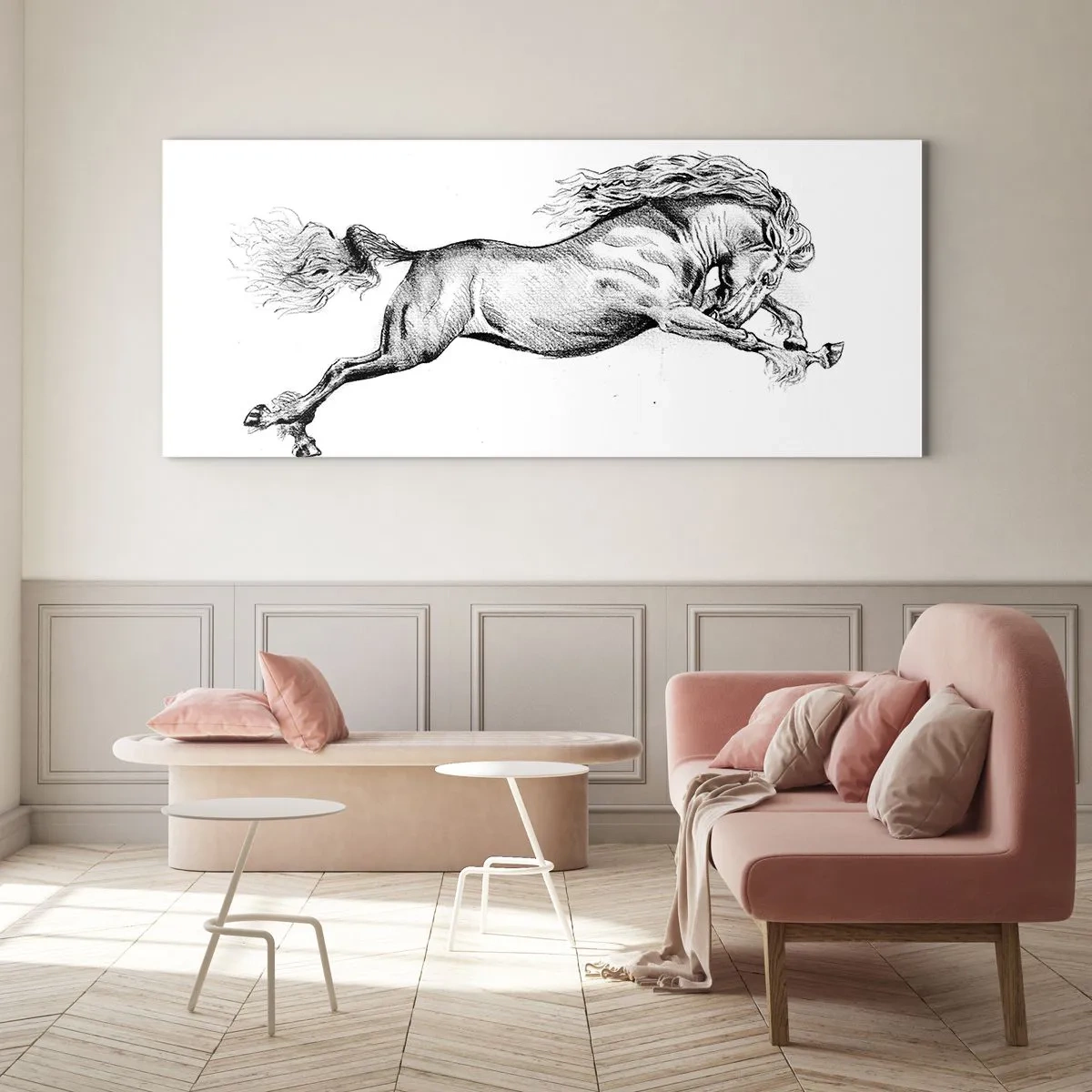 Glastavla - Bild på glas - Fångad i galopplopp - 120x50 cm