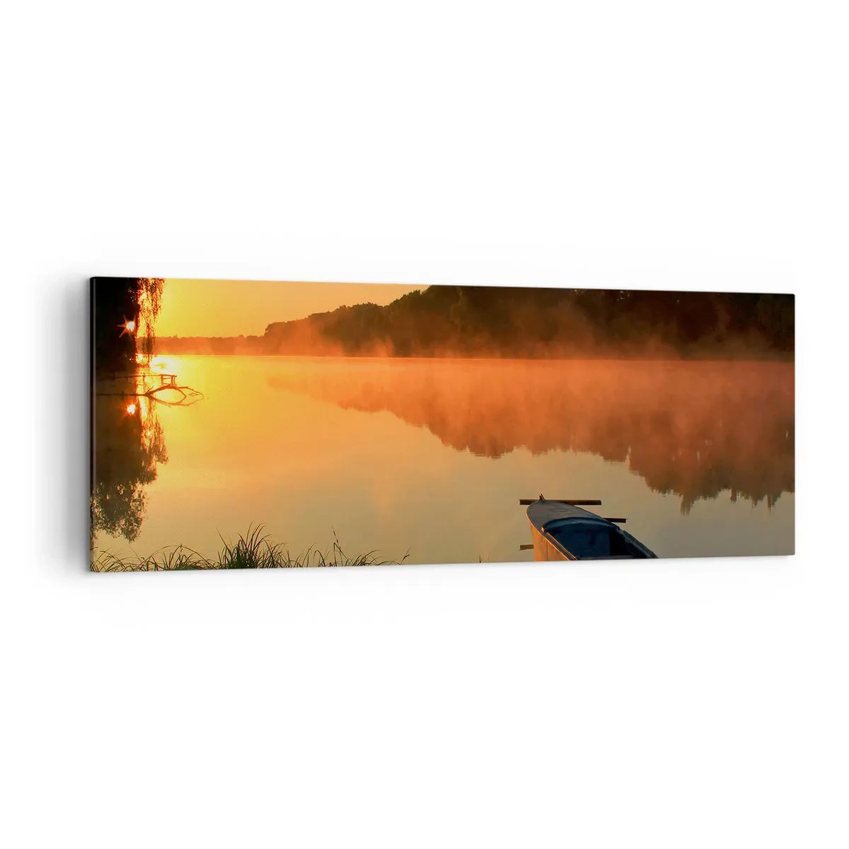 Canvastavla - Bild på duk - Soluppgång vid spegelklart vatten - 140x50 cm