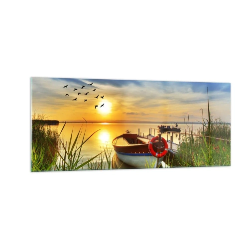 Glastavla - Bild på glas - Storskarvarna drar iväg - 100x40 cm